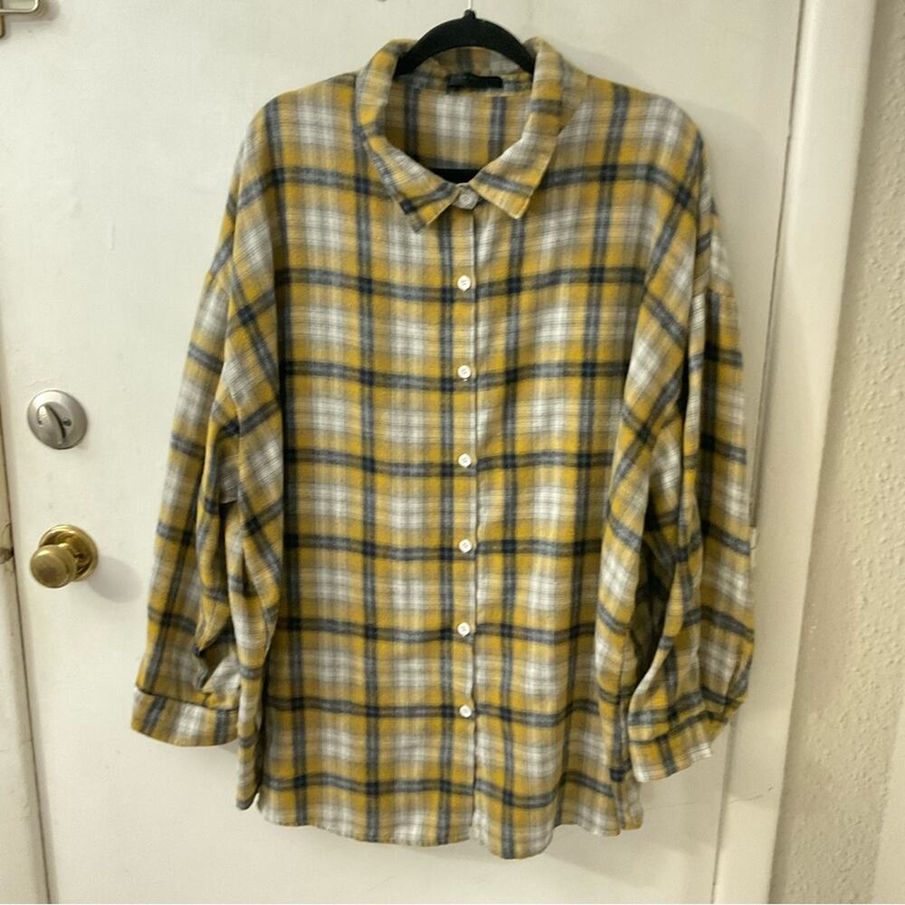 SHEIN Curve Plaid Yellow/Black Top Shacket Plus 3XL Cabincore Gorpcore Winter